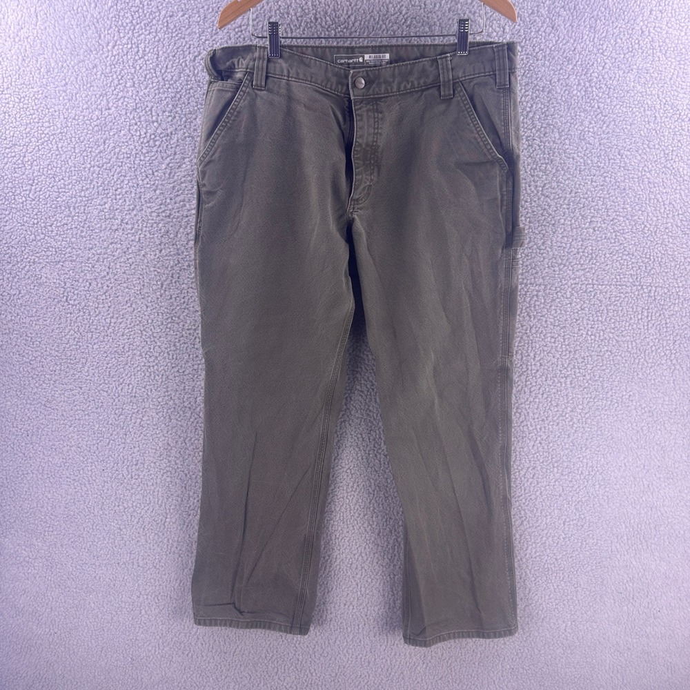 Carhartt Mens 38x30 Rugged Flex Relaxed Fit Duck Utility Carpenter Pants Moss